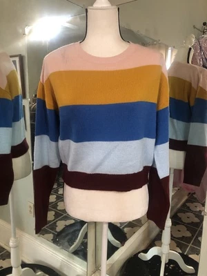 Suéter H&M Dividido Multicolor Talla XS Rayas Tejido Recortado Pullover Artístico Preppy Foto 1 de 4