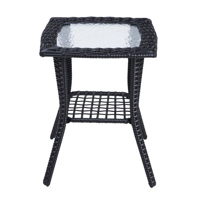 Patio Tables Wicker Side Table - Rattan Coffee Table with Glass Top End Table - Foto 1 de 4