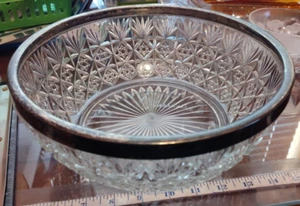 Large Vintage Crystal Bowl w Silver Plate Rim Made In England 10 1/2 x 4 1/2" - Picture 1 of 9