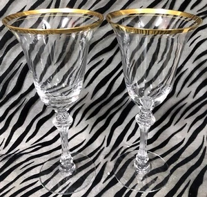 2 Tiffin Franciscan SATURN Clear Crystal Water Goblets w/Gold Trim & Gold Band - Picture 1 of 6