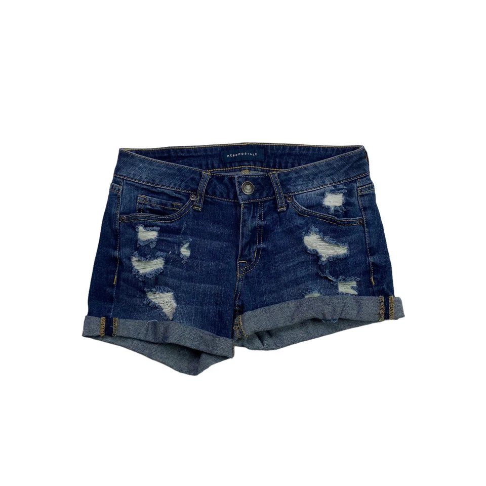 Aeropostale Jean Shorts Womens Size 0 Midi Distressed Medium Wash Denim - Image 1 of 4