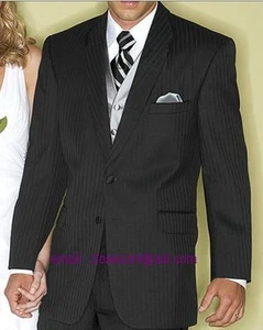 New BLACK ON BLACK Subtle Stripe Wool Tuxedo / Suit Peaky Blinders FREE Vest/Tie - Picture 1 of 5