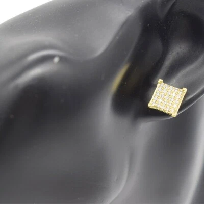 Pendiente cuadrado relleno de oro real 18k en capas micro pavé ajustes Foto 1 de 4
