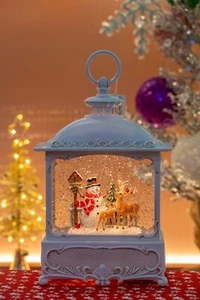 Christmas Snow Globe Lighted Santa Water Lantern Lighted Snowman - Picture 1 of 3