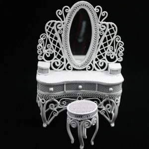 Dressing Table+ Stool 2 Piece Set 1:12 Dollhouse Mini White Iron Furniture Set - Picture 1 of 2