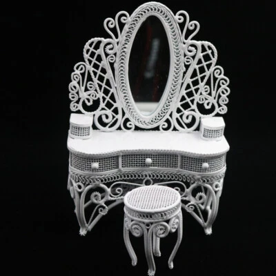 Dressing Table+ Stool 2 Piece Set 1:12 Dollhouse Mini White Iron Furniture Set - Image 1 of 2