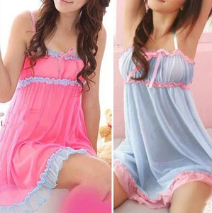 Women Lace Sexy lingerie Sleepwear Babydoll Nightdress Nightwear + G-string Set - Picture 1 of 13