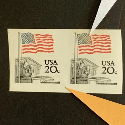 3/3246 US Scott #1895d 20c Red Overrun Light Blue  & Imperf Pair Error MNHOG EFO - Image 1 of 2