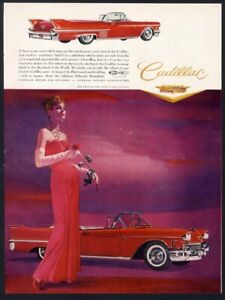 CADILLAC Red Convertible 1958 Auto Ad Fleetwood Eldorado Brougham FASHON Woman