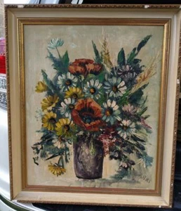 Oil Painting Floral Still Life Vase Flowers Expressionist Art Signed Martini MCM - Picture 1 of 12