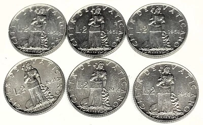 # C7459    VATICAN CITY   COINS,   TWO LIRA    1951  (   6 COINS ALL ALIKE ) - Image 1 of 2