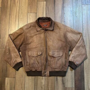 Vintage Adventure Bound Brown Leather Bomber Jacket Men's Size XLT Cropped - Picture 1 of 8