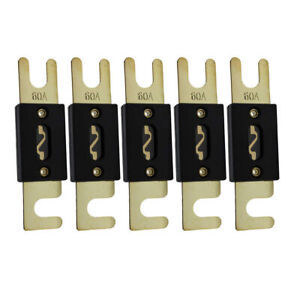 5 Pack In-Line ANL 60A Amp Electrical Protection Fuse Blade Fuse Gold Plated