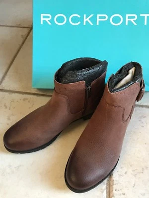 NIB Rockport Women's Tristina Buckle Ankle Bootie Nutella Brown Leather Sz 6M - Image 1 of 4