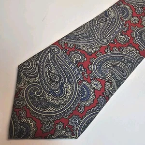 Corbata Woodward 100 % seda italiana roja azul marino cachemira vintage - Imagen 1 de 6