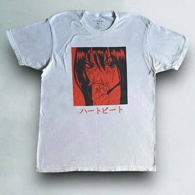 Camiseta Anime Para Hombres L Blanca Casi Humano Latido del Corazón Manga Arte Naranja Gráfico Camiseta Foto 1 de 4