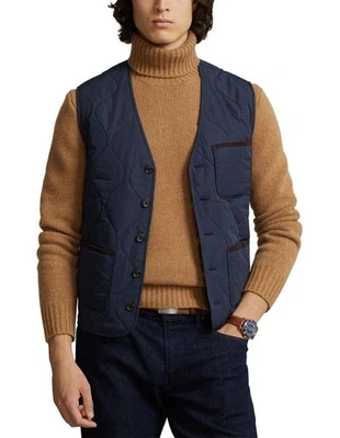 Polo Ralph Lauren 5XB Club Acolchado Cremallera Completa Chaleco Aviador Campo Negro Nuevo con Etiquetas $248 Foto 1 de 4