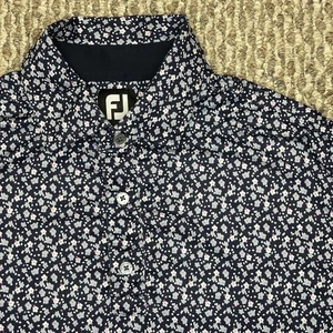 FootJoy Polo Shirt Mens Small Navy Floral Golf Performance “E” Embroidery - Picture 1 of 8