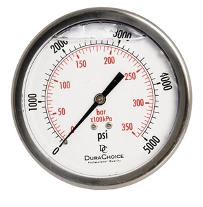 4" Oil Filled Pressure Gauge, SS Case, 1/4" NPT, Center Back Mount, 0-5,000PSI - Picture 1 of 5