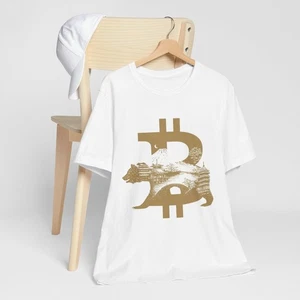Premium Bitcoin Bear Unisex T-Shirt Gold Japan Minimalist Crypto Tee - Picture 1 of 7