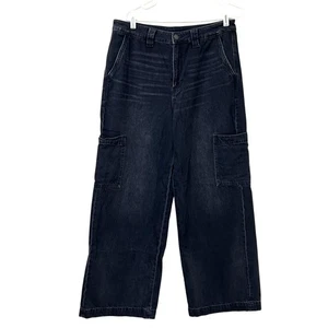 American Eagle Womens Sz 12 Black Super High Rise Baggy Wide Leg Pants Cargo Y2K - Picture 1 of 6