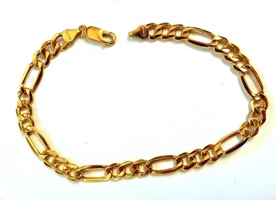 Brazalete clásico Figaro Aurafin Italia 750 oro amarillo 18K 6 mm ancho 8" Foto 1 de 4