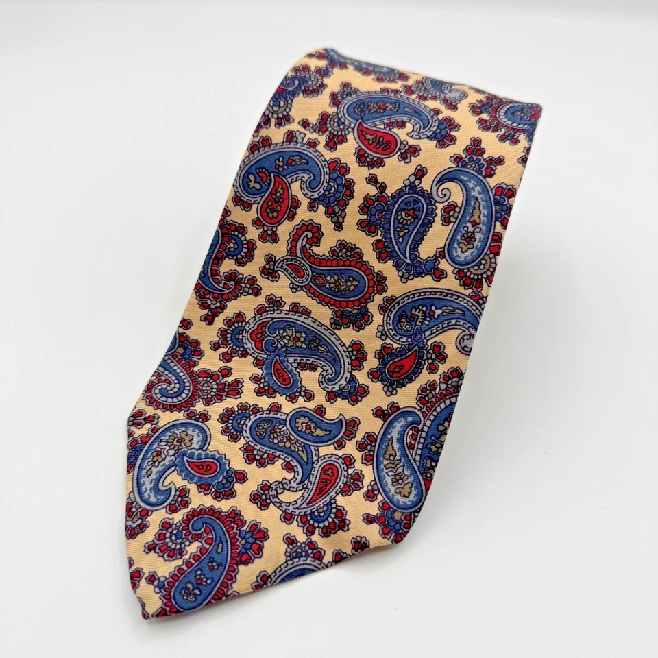 Corbata Brooks Brothers para hombre seda cachemira beige azul rojo hecha en Italia Foto 1 de 4