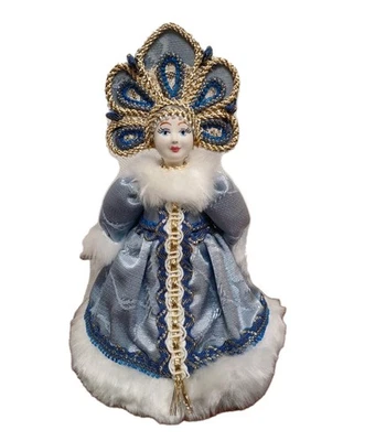 Muñeca Rusa Hecha a Mano Estilo Cono Porcelana Cara Invierno Doncella de Nieve Princesa Zar Foto 1 de 4