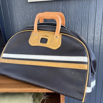 20 世纪 60 年代 Uni-Trav GYM 或保龄球袋,10 英寸高,带手柄复古现代 — 第 1/4 张图片