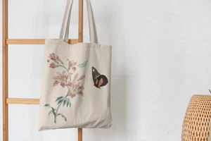 Butterfly and Orange Lily Tote Bag, Geschenk Bio Baumwolle Shopper Tasche - Bild 1 von 3