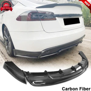 Fit For Tesla Model S 2016-2019 Carbon Fiber Rear Bumper Diffuser Lip Splitters - Foto 1 di 12