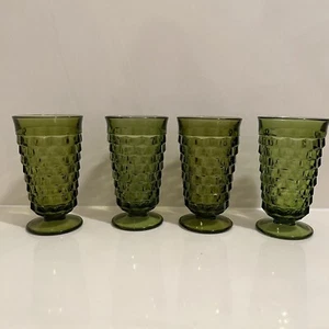 VTG 60's Indiana Glass Whitehall Cubist 6" Glasses Avocado Green Diamond Point - Picture 1 of 2