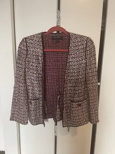 St John Knit Blazer Jacket Multicolor Boucle Red Pink White Black Hook Eye SZ4 - Picture 1 of 14