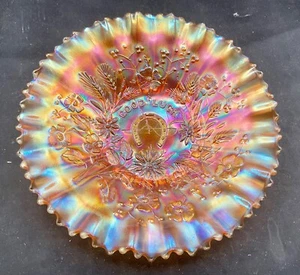 VINTAGE CARNIVAL NORTHWOOD MARIGOLD GOOD LUCK PCE BOWL “YELLOW IRIDESCENCE” - Picture 1 of 8