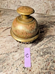 Antique 6” T Brass Elephant Claw Bell Meditation Temple Floral Etch Design - Picture 1 of 3