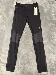 Leggings para mujer de segunda piel talla pequeña entrenamiento negro gris rayas - Imagen 1 de 6