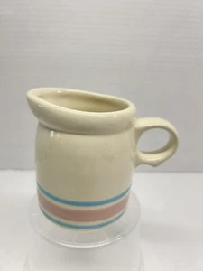 McCoy Stonecraft Pottery 8 Oz Pitcher Creamer #1414 Blue & Pink Stripes - Picture 1 of 4
