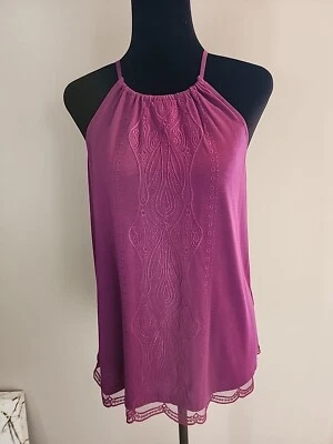 Camiseta sin mangas bordada color ciruela mercado negro de la Casa Blanca con dobladillo de encaje talla pequeña Foto 1 de 4