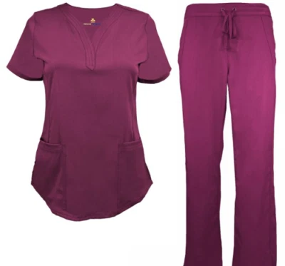 Women Ultrasoft Stretch Drop Neck 4 Pocket Scrub Set Medical Nursing Scrub Set - Image 1 of 4