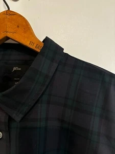 NUEVO CON ETIQUETAS J.CREW Camisa Ajustada Elastizada Perfecta en Negro Reloj Cuadros - Imagen 1 de 8