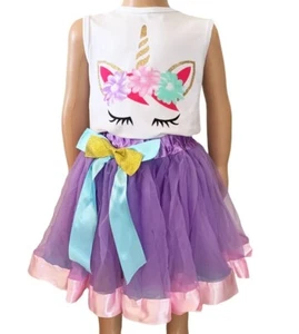 NEW Boutique Flower Unicorn Tank Top Purple Tutu Girls Outfit Set - Picture 1 of 2
