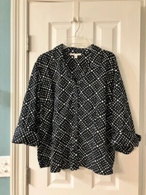 JM COLLECTION - Talla 14 - Top negro con lunares blancos - Puño enrollable de 3/4 de longitud Foto 1 de 4