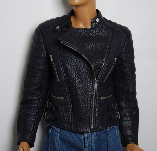 CELINE Giacca da biker Céline donna nera in pelle motivo pelle casual taglia FR 42