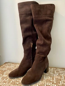 Michael Kors Brown Suede Tall Boots Size 10, Sexy Over the Knee, Gold Hardware - Picture 1 of 5