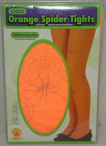 Halloween girls childs kids Orange Glitter Spider Print Tights - small - Picture 1 of 1