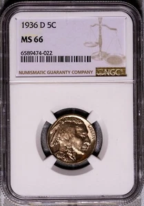 1936-D 5c Indian Head Buffalo Nickel MS 66 NGC # 6589474-022 + Bonus - Picture 1 of 2