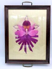 Victorian Style Pressed Flower Orchid Rectangle Tray Purple Floral 17.5" X 13.5"