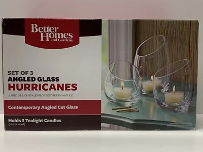 Angled Glass Hurricane Candle Holders 3 Piece Set Better Homes And Gardens NIB - Image 1 of 4