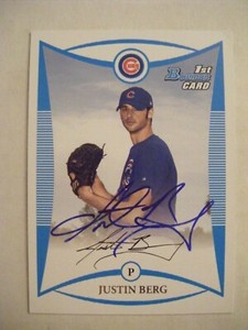 JUSTIN BERG signed CUBS 2008 Bowman baseball card AUTO ANTIGO WI CENTERVILLE IA