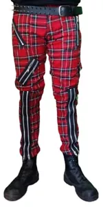 Pantaloni punk con tessuto scozzese e cerniere - Foto 1 di 2
